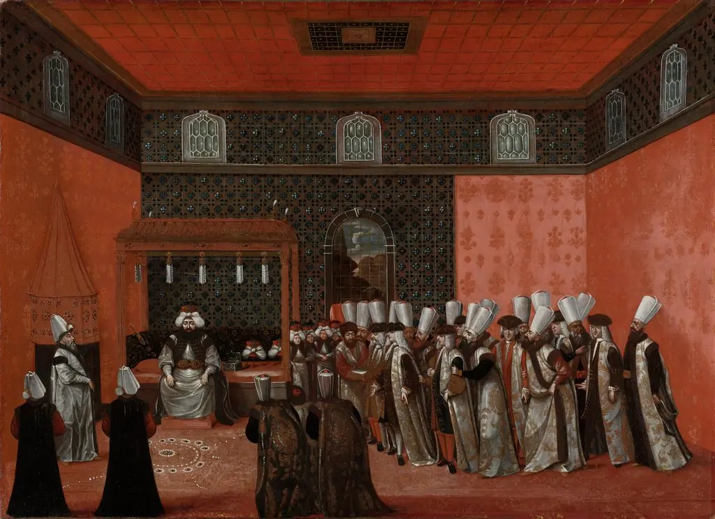 An Ambassador's Audience with Sultan Ahmed III (Ambassador Cornelis Calkoen), by Unknown
