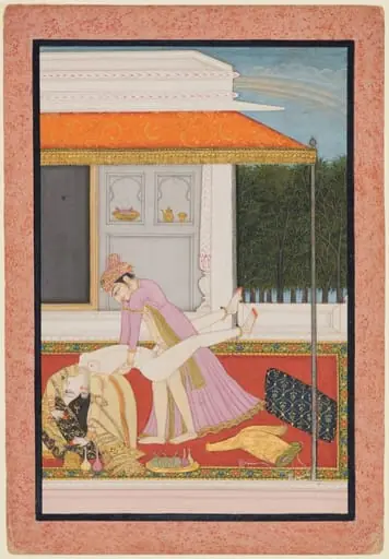 An amorous couple, probably Raja Mahendra Pal of Basohli with a favorite queen, by Unknown