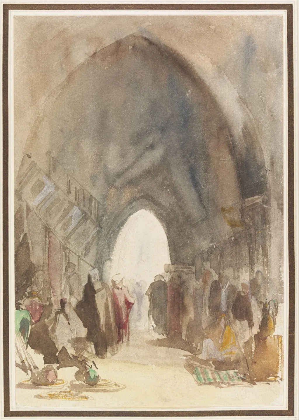 An Eastern Market., by Unknown, watercolor, 1870