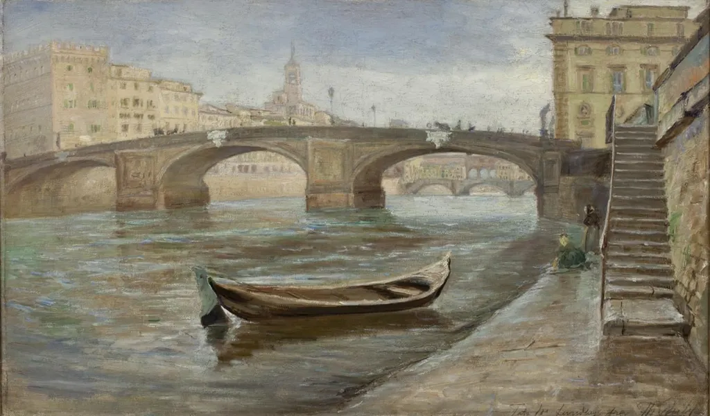 An Overcast Day in Florence near Ponte Santa Trinità, by Unknown, 1888