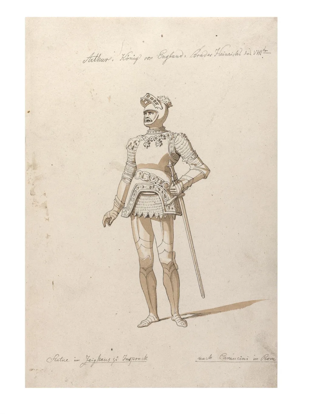 Anonymous drawing of the statue of King Arthur in the Hofkirche, Innsbruck., by Unknown, 1850