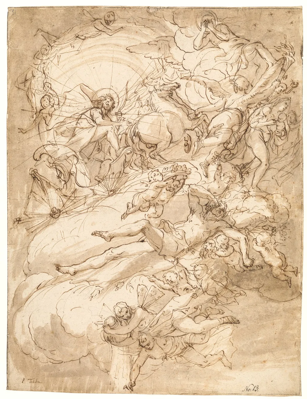 Apollo in his chariot, design for a ceiling painting, by Unknown, unspecified, 1750