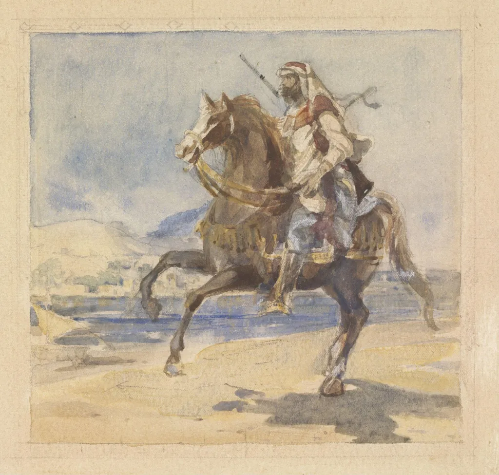 Arab Horseman, by Unknown, watercolor, 1850