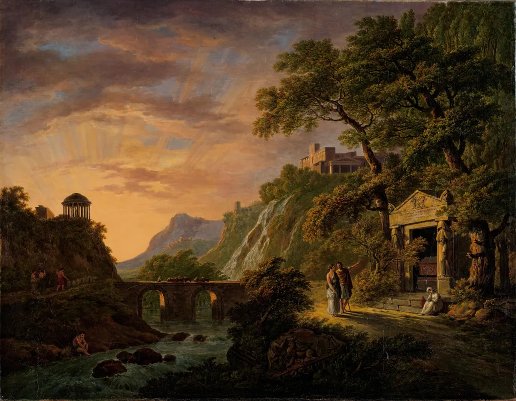 Arcadian Landscape with Setting Sun, by Unknown, unspecified, 1800