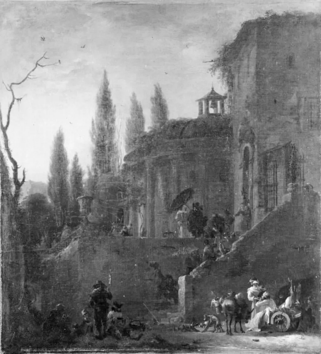 Architecture. Pilgrims Receiving Alms, by Unknown, 1664