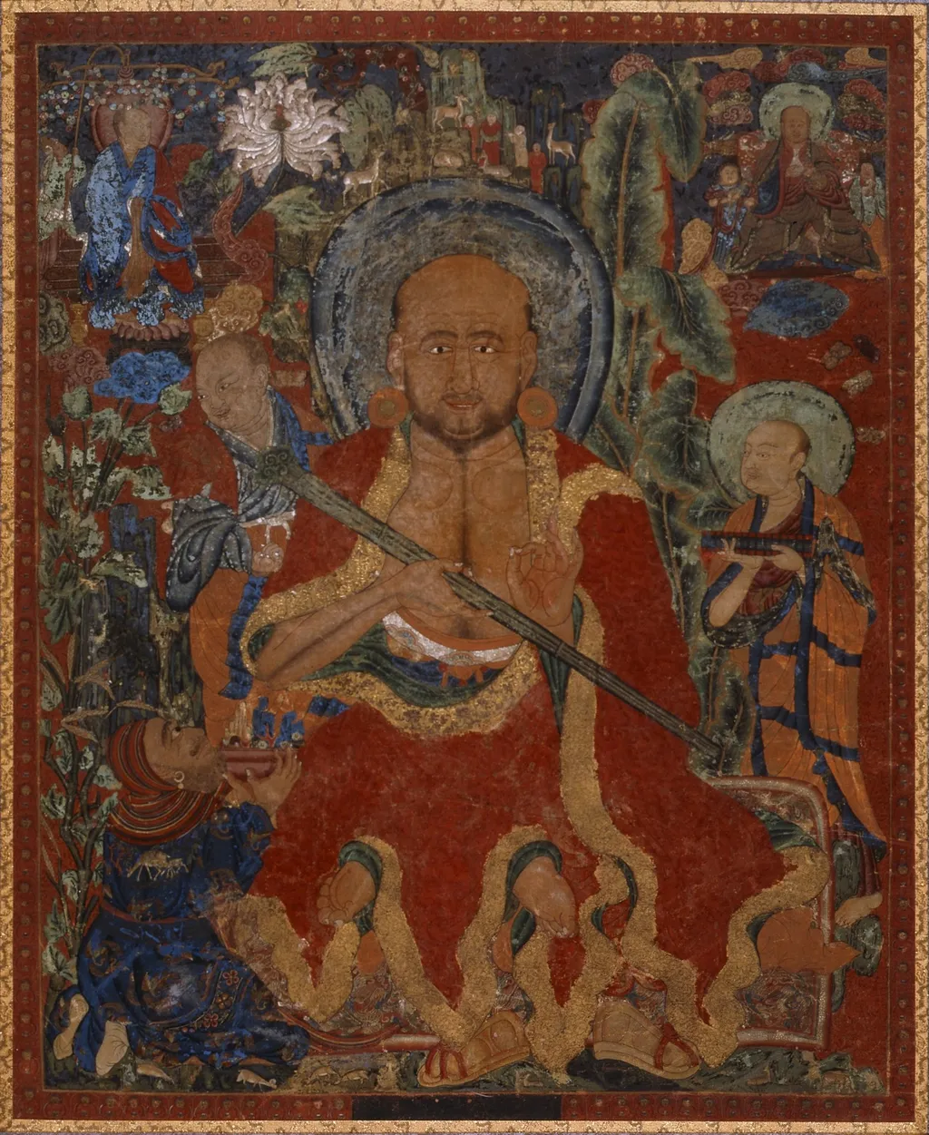 Arhat Chudapanthaka (?) with Attendants, by Unknown, unspecified