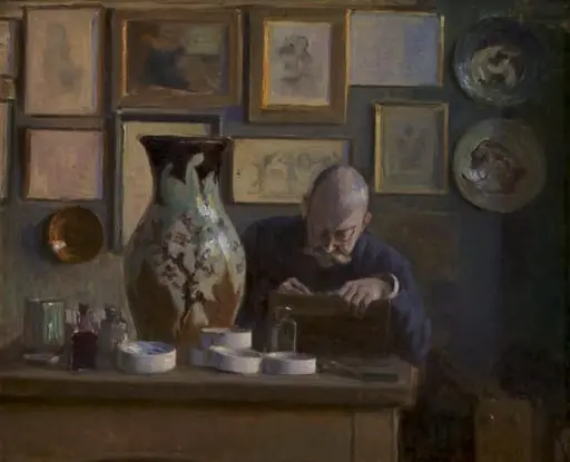 Arkitekten Thorvald Bindesbøll i sin arbejdsstue, by Unknown