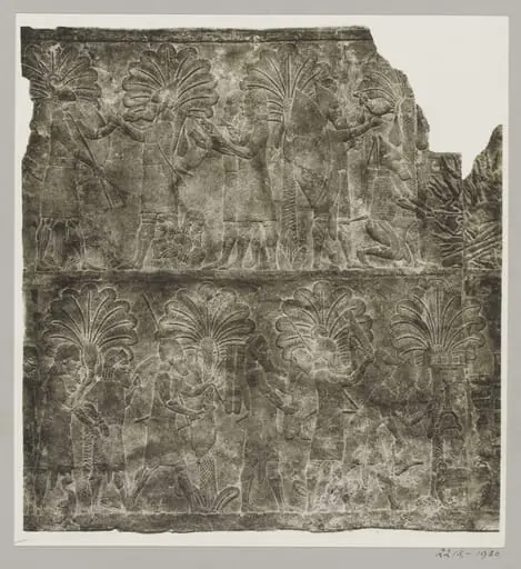 Assyrian reliefs depicting Ashurbanipal and warriors in their camp at Nineveh (Kuyuryick). London, British Museum, by Unknown