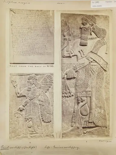 Assyrian sculpture, priest worshipping and genius worshipping, Paris: Louvre, by Unknown