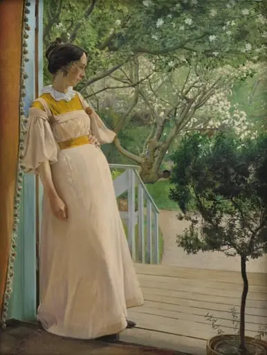 At the French Windows. The Artist's Wife, by Unknown