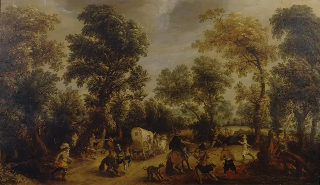 Attack of Robbers, by Unknown, 1610