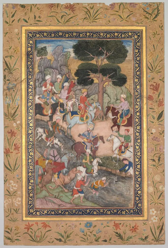 Babur meeting with Sultan Ali Mirza at the Kohik River, from a Babur-nama (Memoirs of Babur), by Unknown
