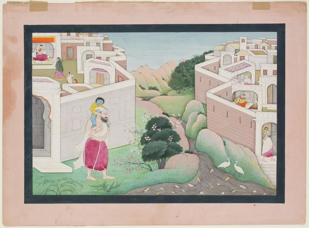 Baby Krishna Carried on Shoulder of Nanda, by Unknown