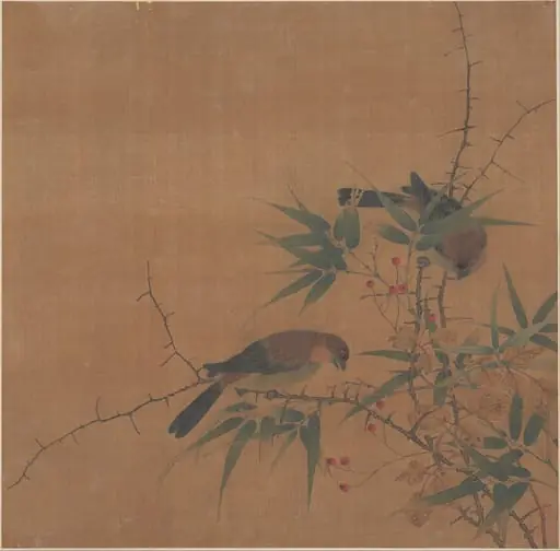 清   佚名   竹禽圖   冊頁|Bamboo Branch with Berries and Birds, by Unknown, 1671