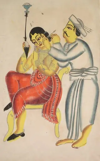 Barber Cleaning a Woman’s Ear, by Unknown, 1890