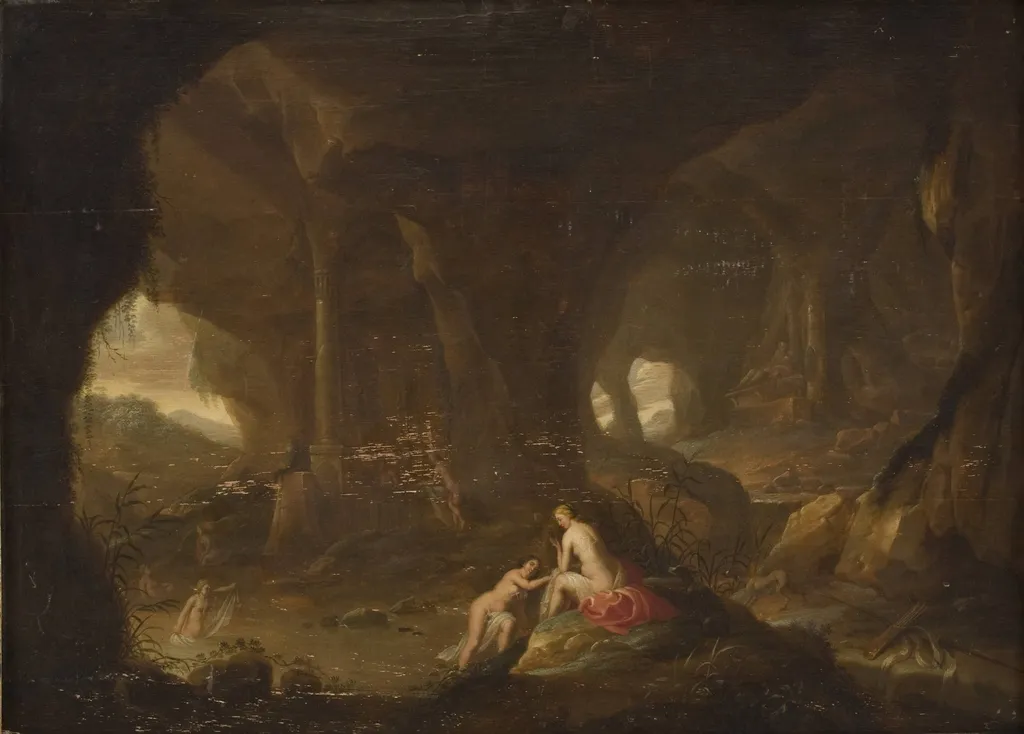 Bathing Nymphs in a Landscape, by Unknown, unspecified, 1750