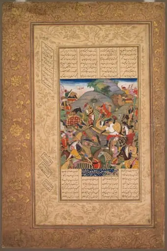 Battle between Manuchihr and Tur, from a Shah-nama (Book of Kings) of Firdausi (Persian, c. 934–1020), by Unknown