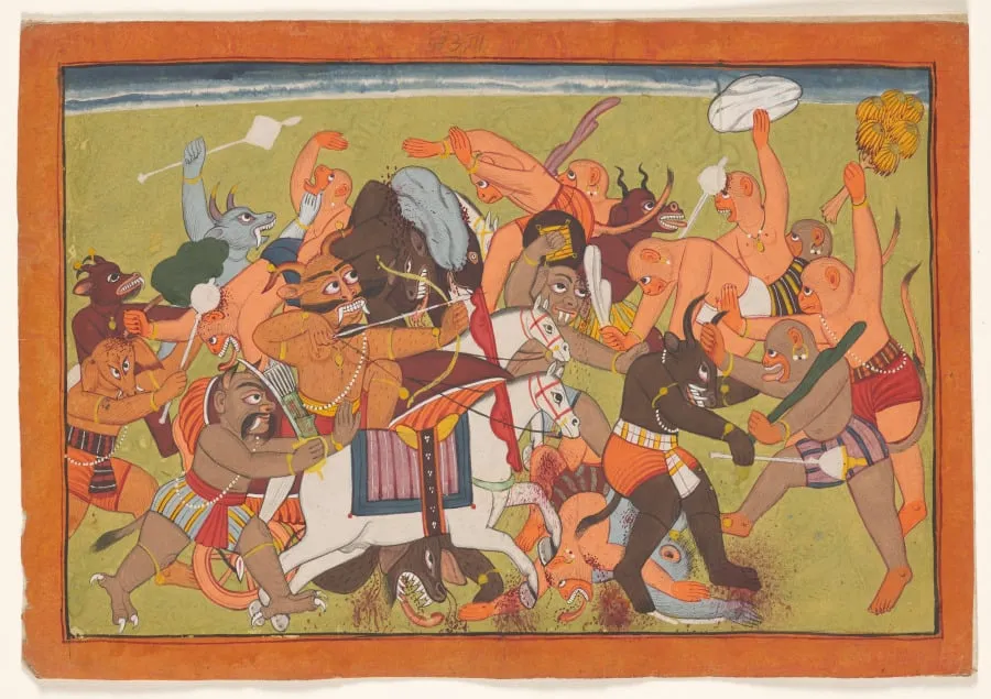Battle between monkeys and demons, from the “Shangri” Ramayana, by Unknown, unspecified, 1700