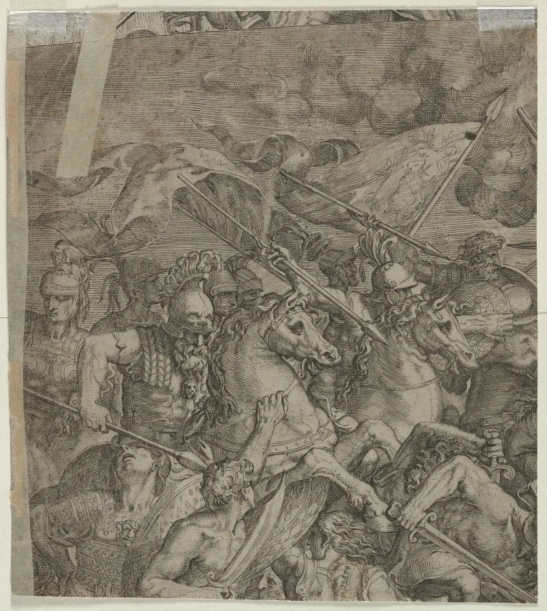 Battle of the Milvian Bridge (fragment) (verso), by Unknown, 1504