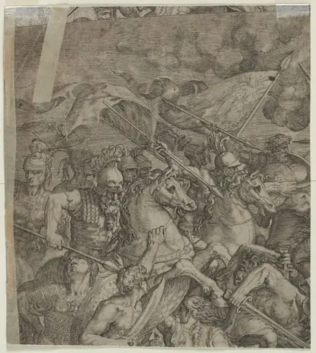 Battle of the Milvian Bridge (fragment) (verso), by Unknown