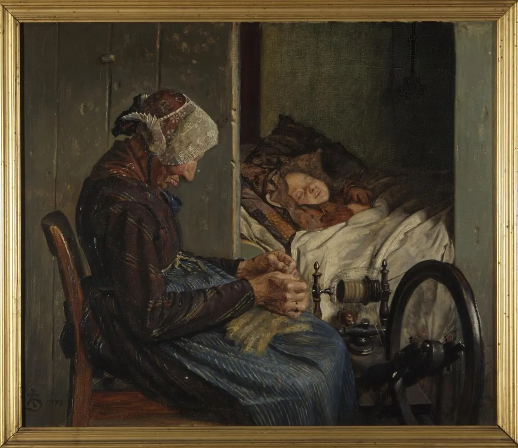 Bedstemoder med sit barnebarn, by Unknown, 1875