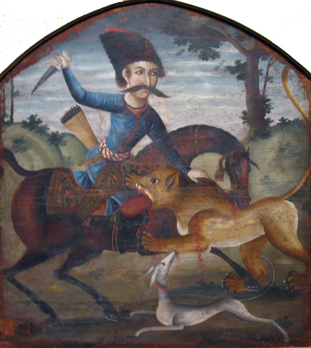 Berittener Jäger, von einem Löwen attackiert, by Unknown, unspecified, 1750