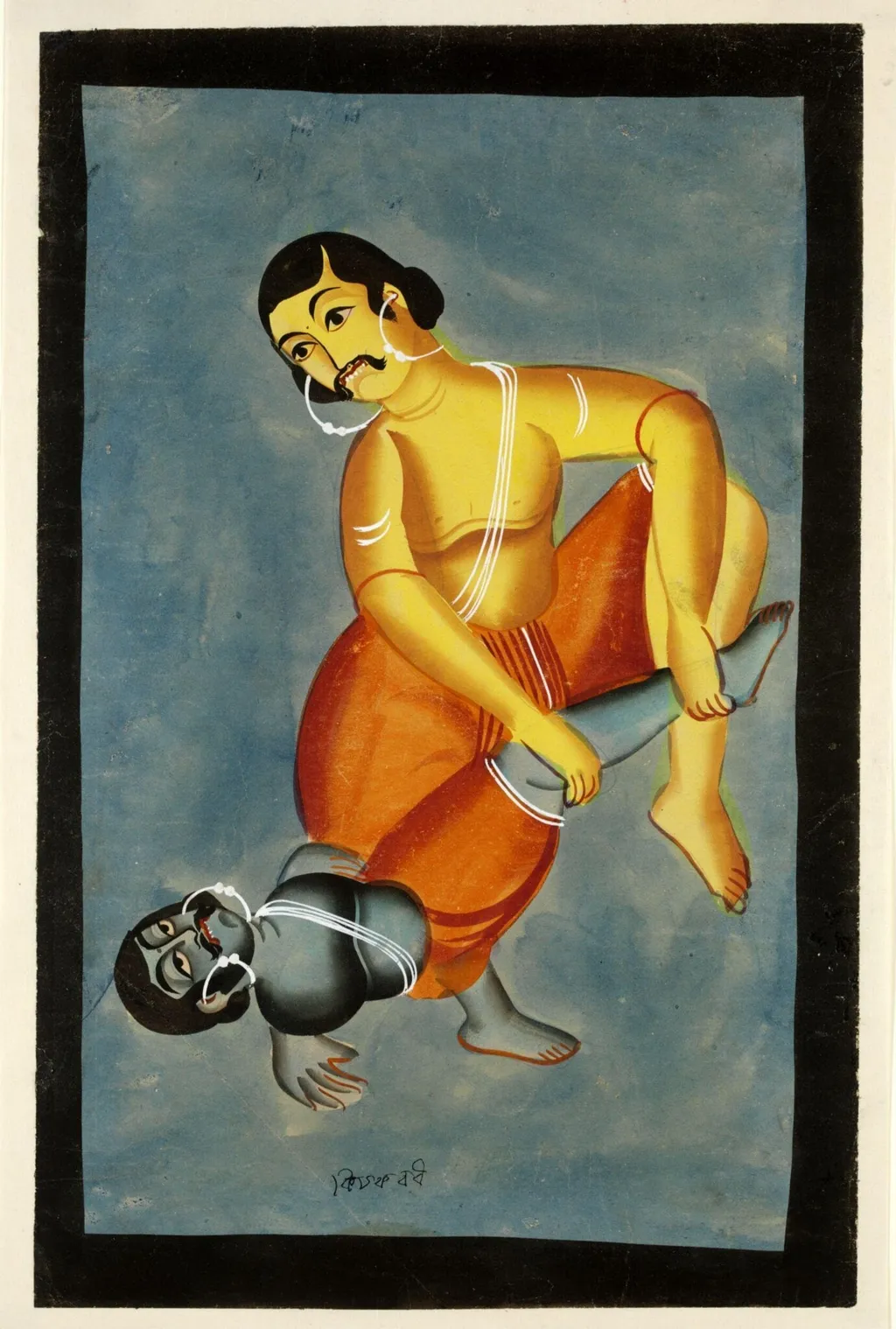 Bhima and Kichaka, by Unknown, paint, 1885