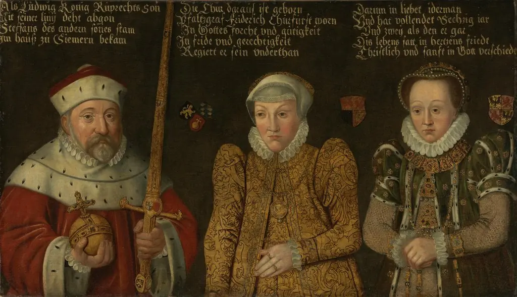 Bildnis des Kurfürsten Friedrich III. von der Pfalz (1515-1576) mit Gemahlinnen Maria von Brandenburg-Kulmbach und Amalia von Neuenar, by Unknown