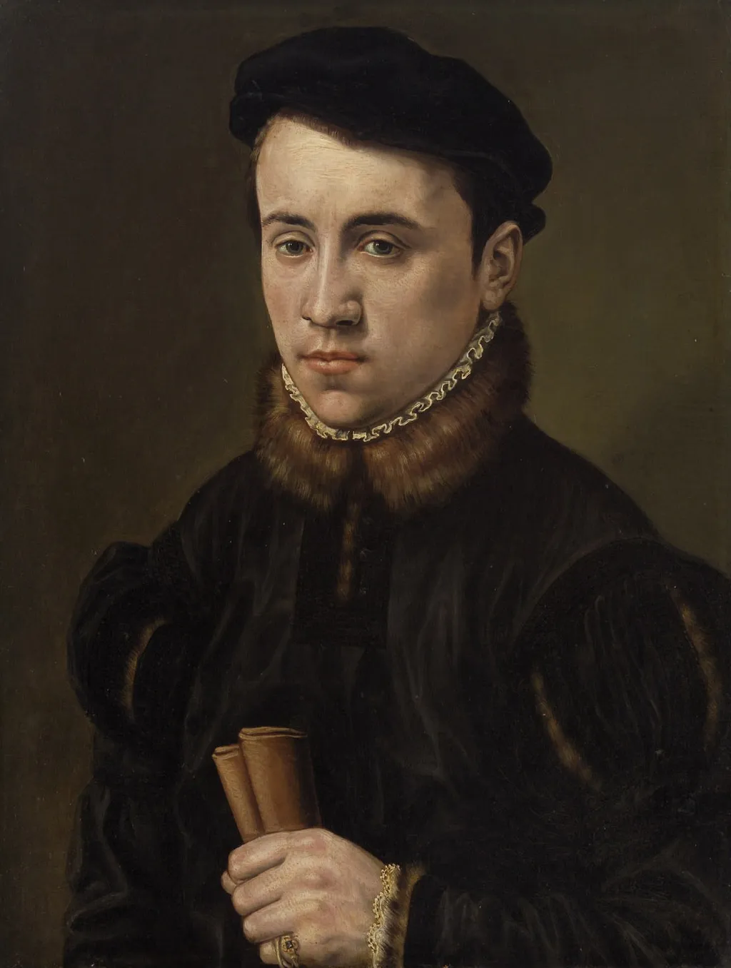 Bildnis eines jungen Mannes mit Barett und Handschuhen, by Unknown, unspecified, 1542