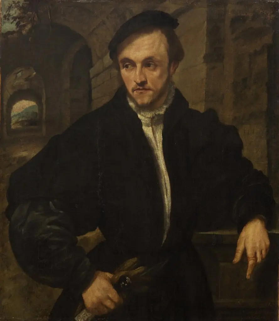 Bildnis eines Mannes vor antiker Gewölbearchitektur, by Unknown
