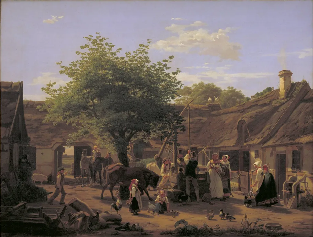 Billede af livet i en sjællandsk bondegård ved middagstid, by Unknown, 1852