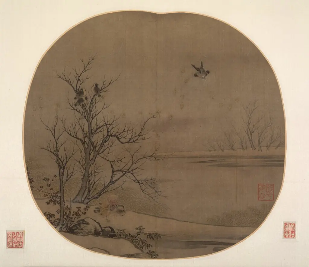 Birds and Ducks on a Snowy Islet, by Unknown