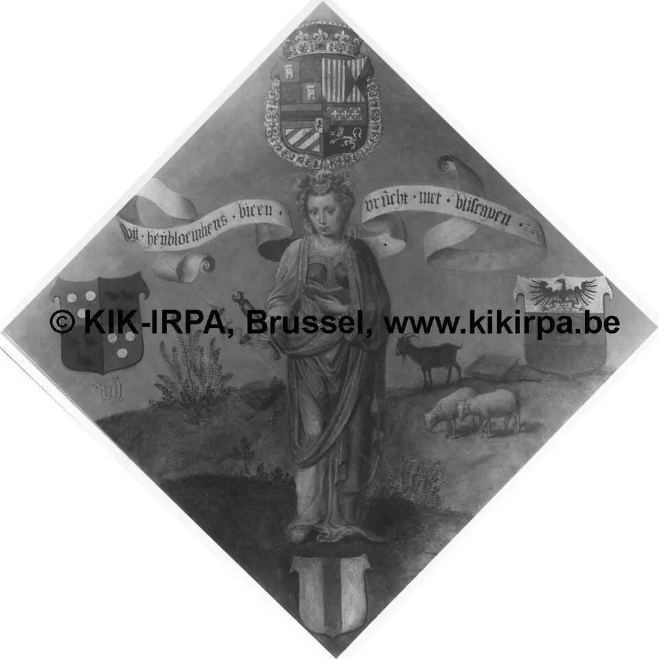 Blazon of the Turnhout Chamber of Rhetoric "Het Heibloemke", by Unknown