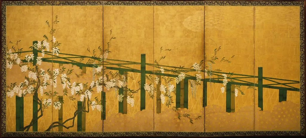 Blue and White Wisteria on a Bamboo Trellis, by Unknown