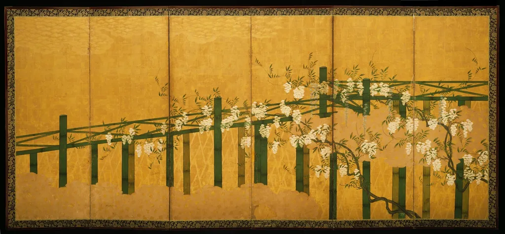 Blue and White Wisteria on a Bamboo Trellis, by Unknown, unspecified