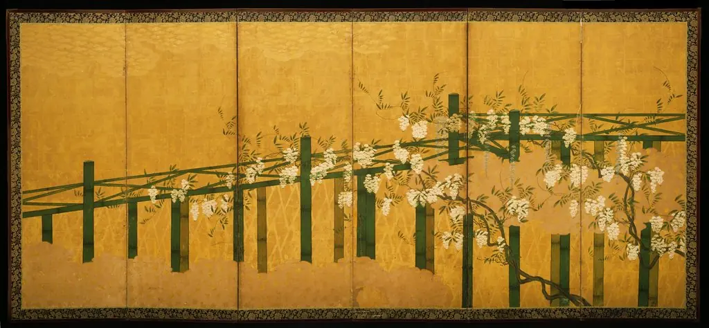 Blue and White Wisteria on a Bamboo Trellis, by Unknown