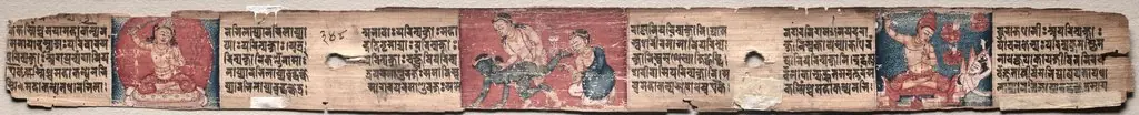 Bodhisattva Samantabhadra purifies the path to enlightenment, with Manjushri, folio 348 (verso) from a Gandavyuha-sutra (Scripture of the Supreme Array), by Unknown