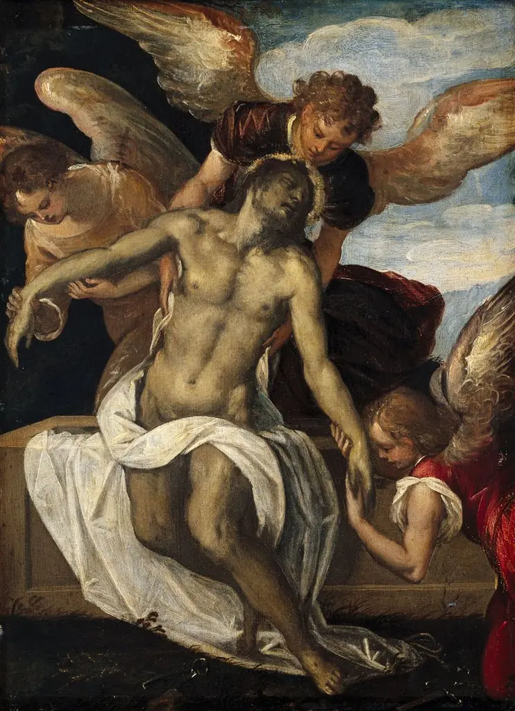 Body of Christ supported by Three Angels, by Unknown
