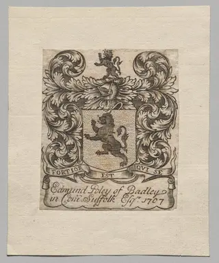 Bookplate: Edmund Poley of Badley, by Unknown, 1707