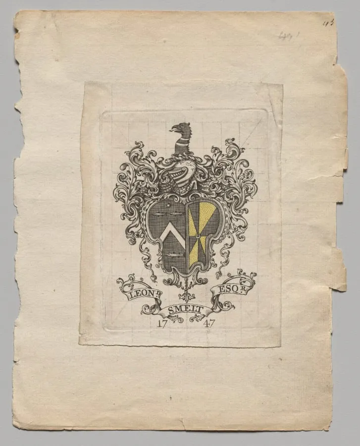 Bookplate: Leonard Smelt, Esq., by Unknown, 1747