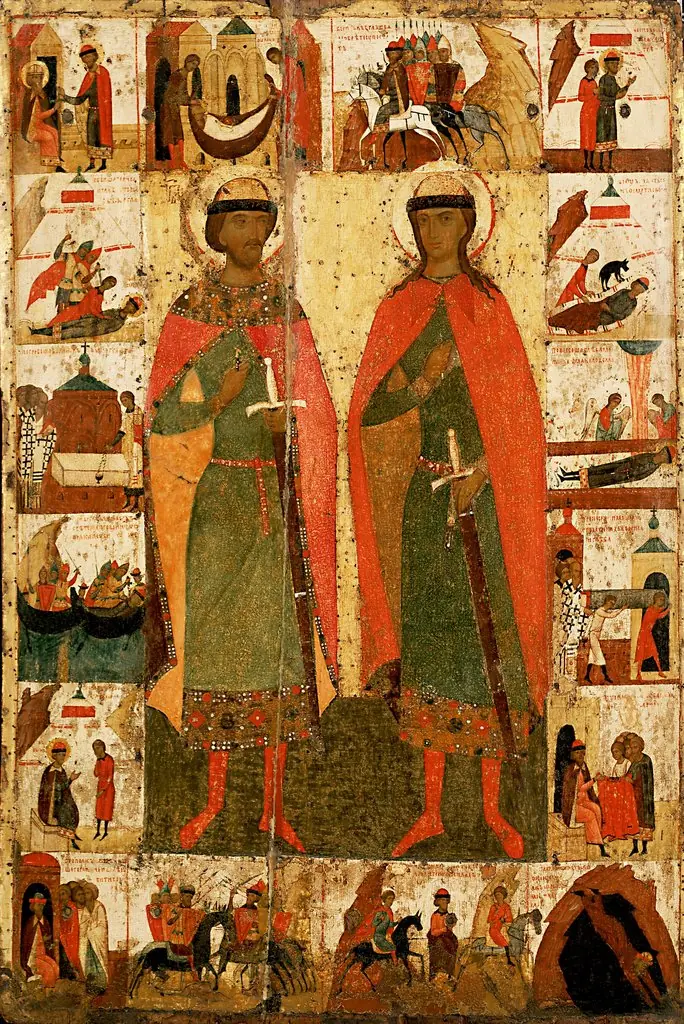 Boris and Gleb with Scenes from Their Lives, by Unknown
