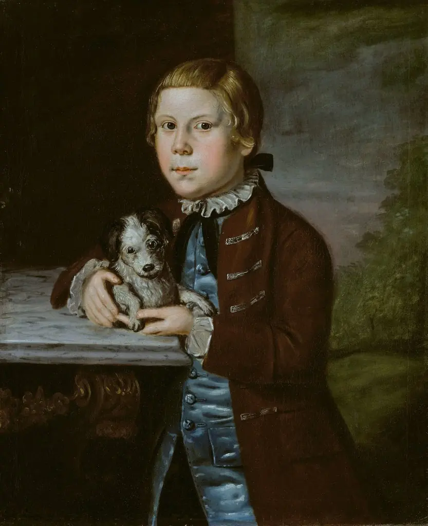 Boy of Hallett Family with Dog, by Unknown