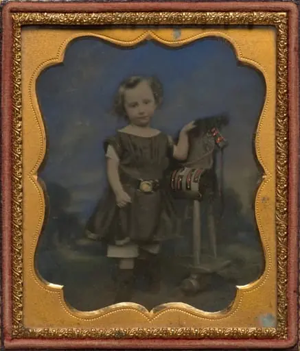 Boy with hobby horse, by Unknown