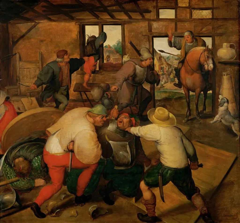 Brawl between soldiers and peasants, by Unknown