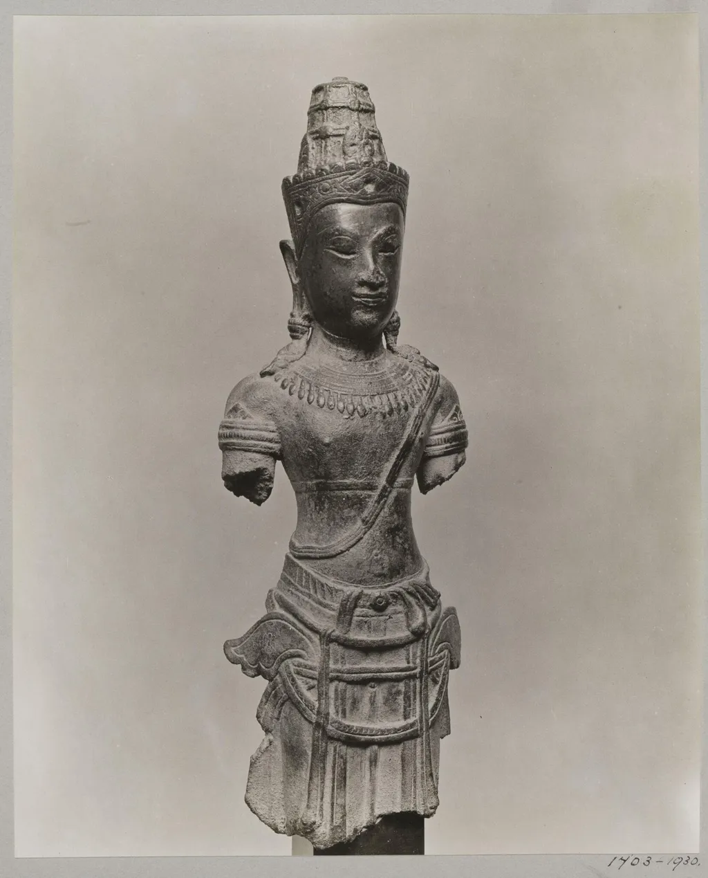 Bronze Cambodian sculpture of Bodhisattva, ca. 13th century, A.D., V&A Museum, London, by Unknown, photographic, 1924