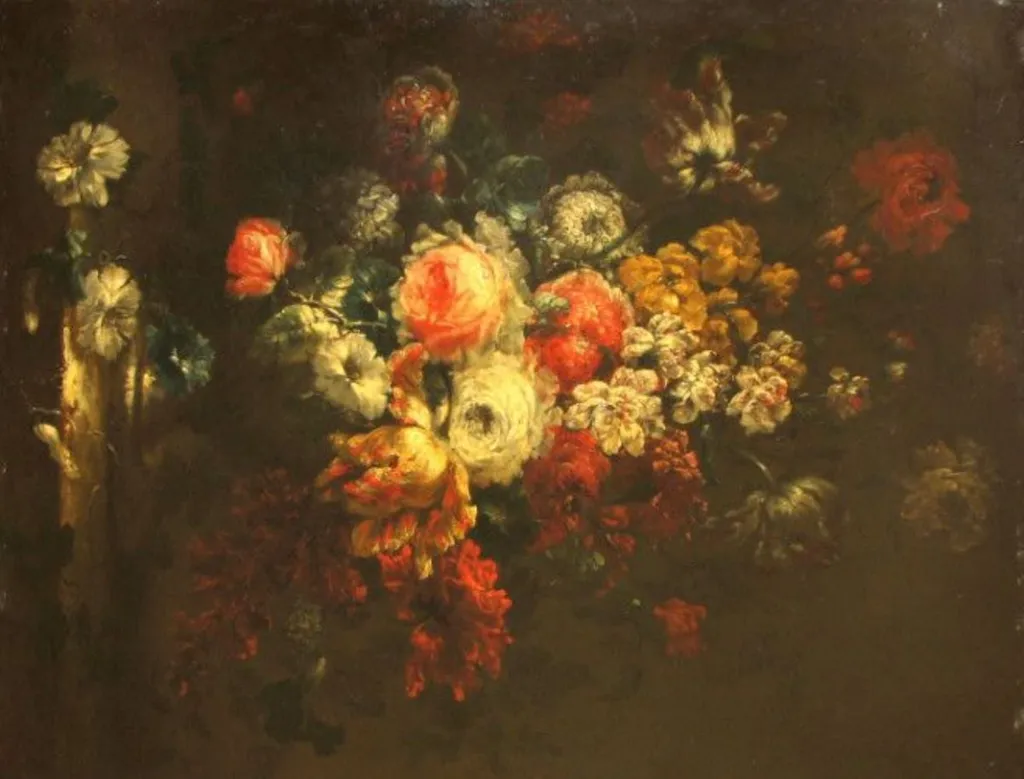 Buchet de flori cu trandafir alb; pandant: Buchet de flori cu trandafiri roșii, by Unknown, unspecified, 1699