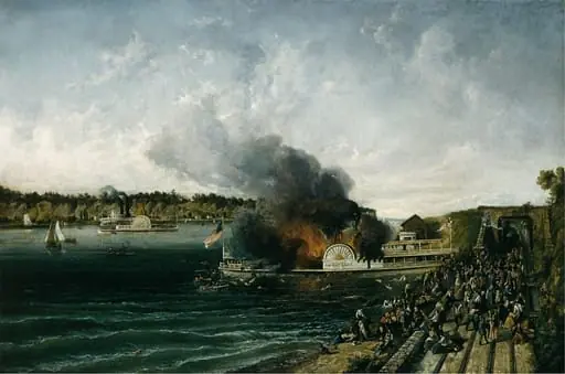 Burning of the Sidewheeler Henry Clay, by Unknown, 1857