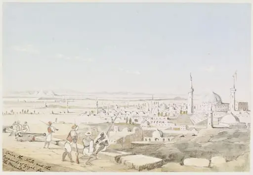 Cairo, the Nile, and the Pyramids of Gizeh.  from the Moccat[e]m, by Unknown