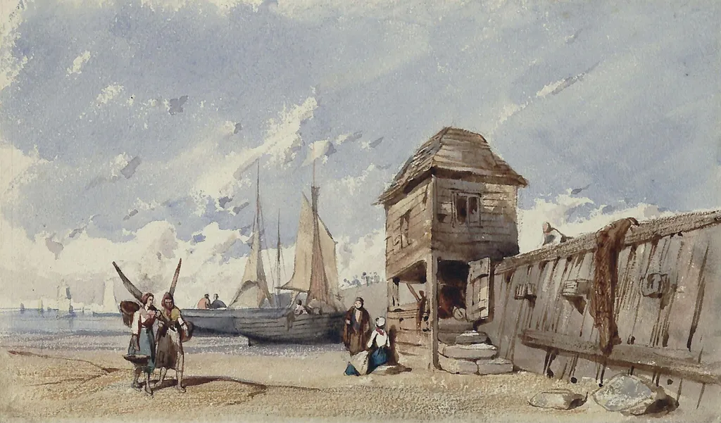 Calais Harbour, by Unknown, watercolor, 1834