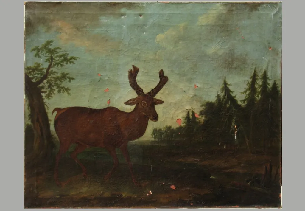 Căprior în fața pădurii de brad ; pandant: Căprior la apă, by Unknown, 1699